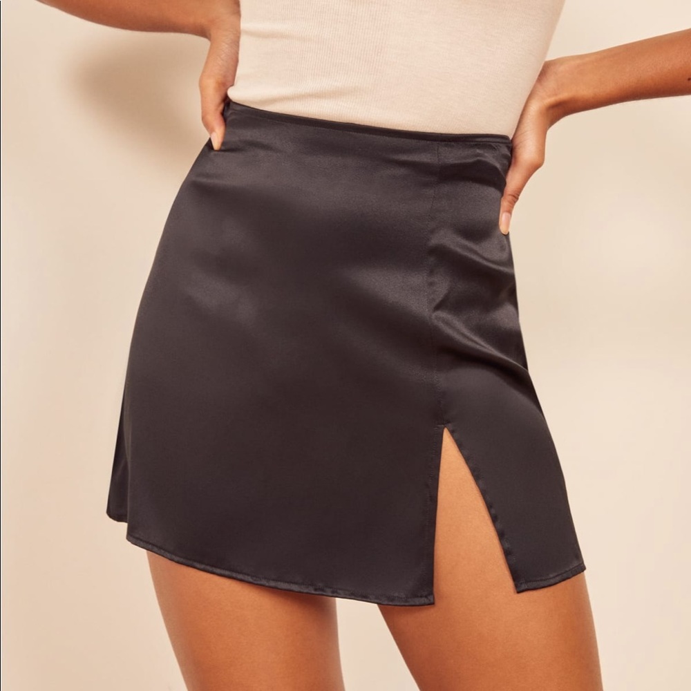 Reformation Black Silk Mini Skirt